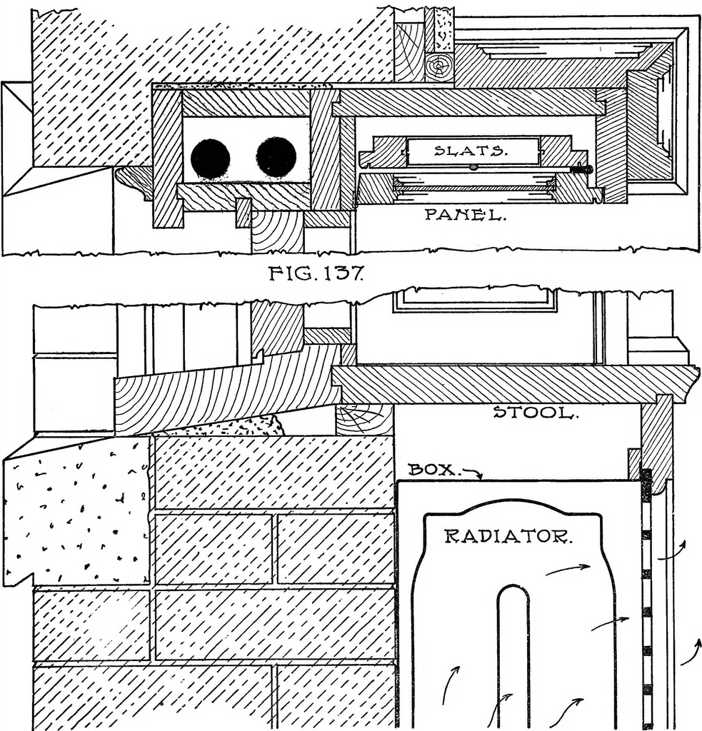 An illustration from Radford's portfolio of details of building construction; a remarkable and unique collection of full-page plates, accurately drawn and reproduced to exact scale. Complete details for every style of interior trim, including special built-in features, 1911, leaf 78