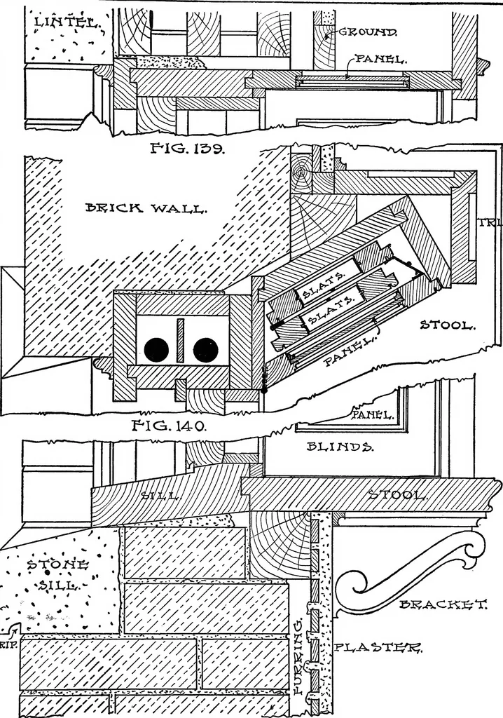 An illustration from Radford's portfolio of details of building construction; a remarkable and unique collection of full-page plates, accurately drawn and reproduced to exact scale. Complete details for every style of interior trim, including special built-in features, 1911, leaf 79
