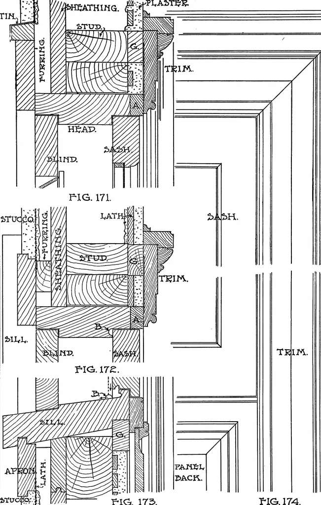 An illustration from Radford's portfolio of details of building construction; a remarkable and unique collection of full-page plates, accurately drawn and reproduced to exact scale. Complete details for every style of interior trim, including special built-in features, 1911, leaf 87