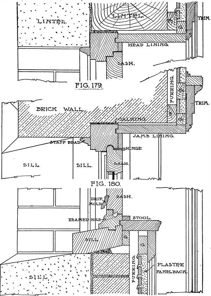 An illustration from Radford's portfolio of details of building construction; a remarkable and unique collection of full-page plates, accurately drawn and reproduced to exact scale. Complete details for every style of interior trim, including special built-in features, 1911, leaf 89