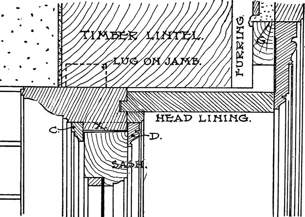 An illustration from Radford's portfolio of details of building construction; a remarkable and unique collection of full-page plates, accurately drawn and reproduced to exact scale. Complete details for every style of interior trim, including special built-in features, 1911, leaf 92