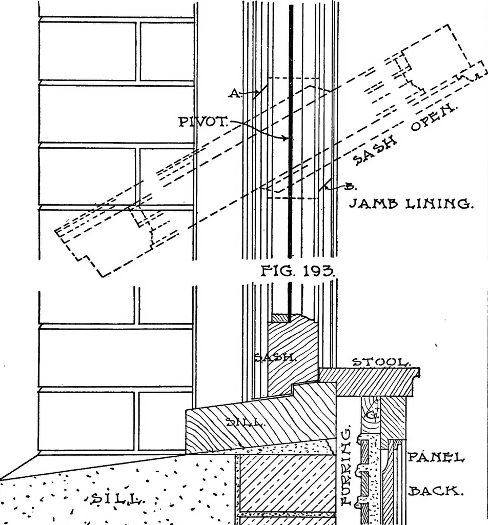 An illustration from Radford's portfolio of details of building construction; a remarkable and unique collection of full-page plates, accurately drawn and reproduced to exact scale. Complete details for every style of interior trim, including special built-in features, 1911, leaf 92