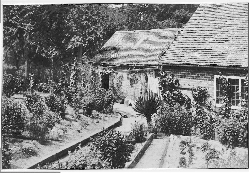 An illustration from Picturesque English cottages and their doorway gardens, 1905, leaf 100