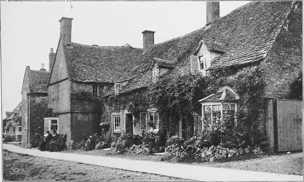 An illustration from Picturesque English cottages and their doorway gardens, 1905, leaf 104