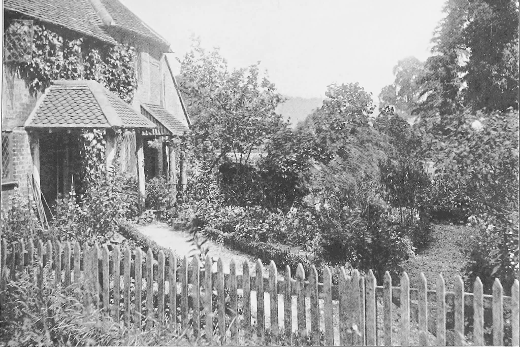 An illustration from Picturesque English cottages and their doorway gardens, 1905, leaf 54