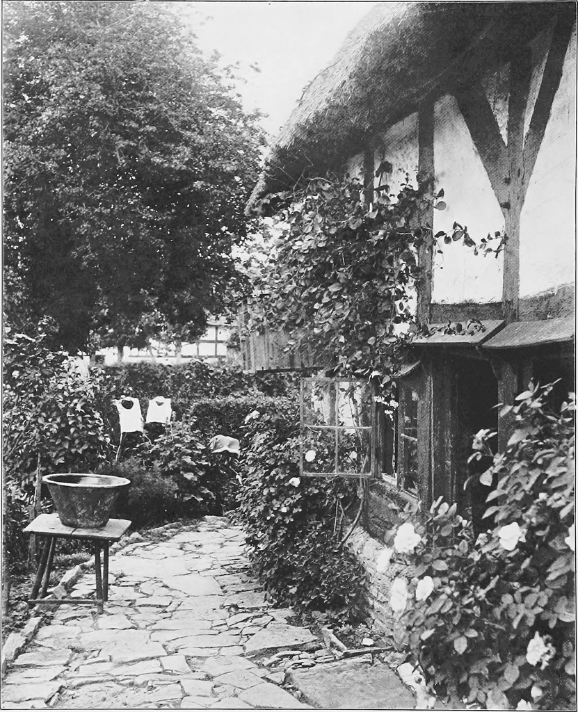 An illustration from Picturesque English cottages and their doorway gardens, 1905, leaf 97