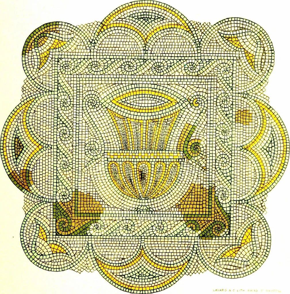 An illustration from Leadless decorative tiles, faience, and mosaic, comprising notes and excerpts on the history, materials, manufacture & use of ornamental flooring tiles, ceramic mosaic, and decorative tiles and faience, 1904, leaf 110