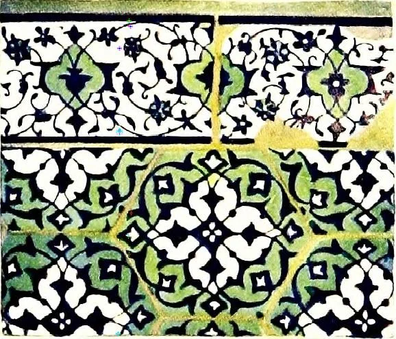 An illustration from Leadless decorative tiles, faience, and mosaic, comprising notes and excerpts on the history, materials, manufacture & use of ornamental flooring tiles, ceramic mosaic, and decorative tiles and faience, 1904, leaf 180
