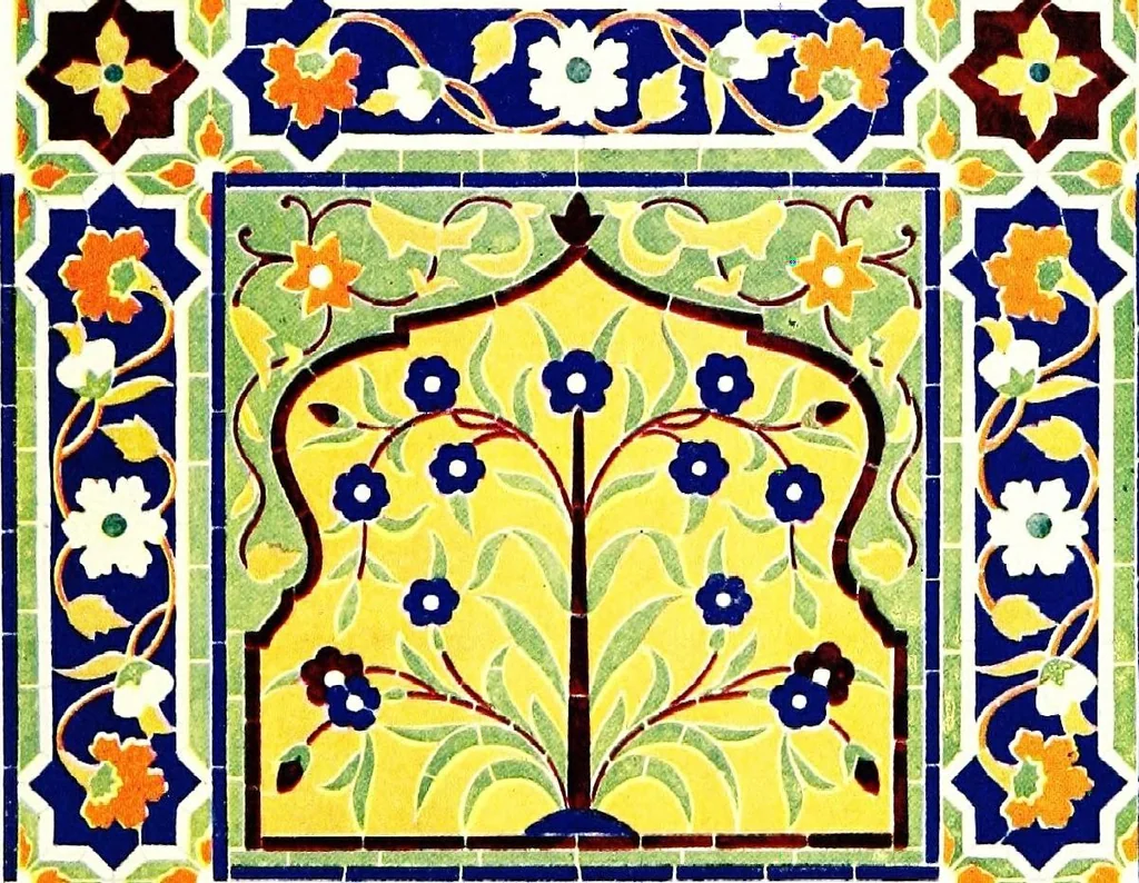 An illustration from Leadless decorative tiles, faience, and mosaic, comprising notes and excerpts on the history, materials, manufacture & use of ornamental flooring tiles, ceramic mosaic, and decorative tiles and faience, 1904, leaf 184