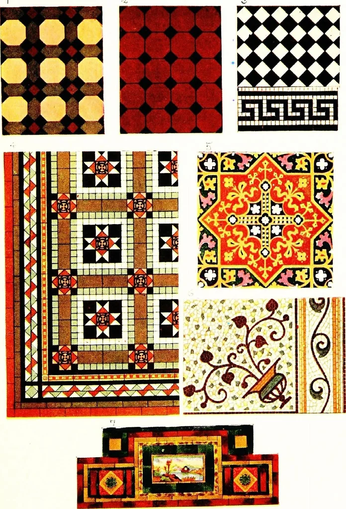 An illustration from Leadless decorative tiles, faience, and mosaic, comprising notes and excerpts on the history, materials, manufacture & use of ornamental flooring tiles, ceramic mosaic, and decorative tiles and faience, 1904, leaf 904