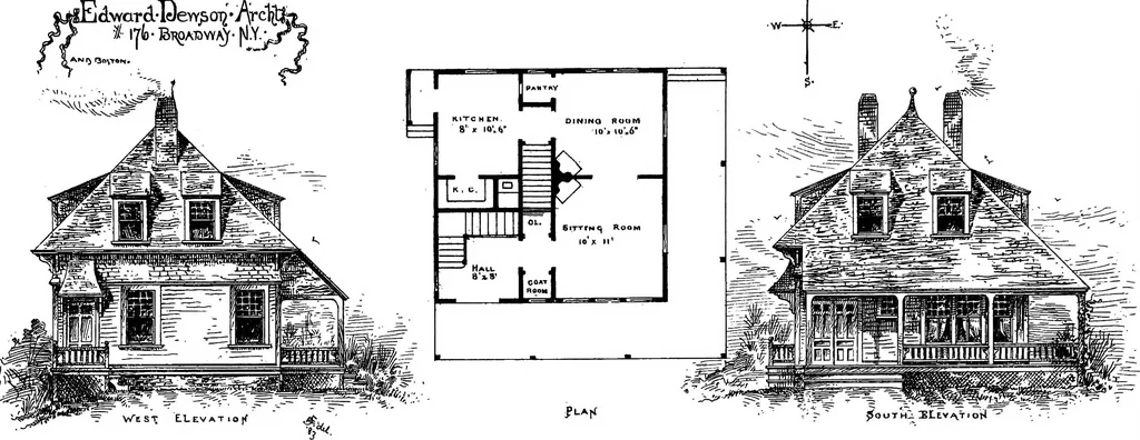 An illustration from American cottages; consisting of fouty-four large quarto plates, containing original designs of medium and low cost cottages, seaside and country houses. Also, a club house, pavilion .., 1883, leaf 18