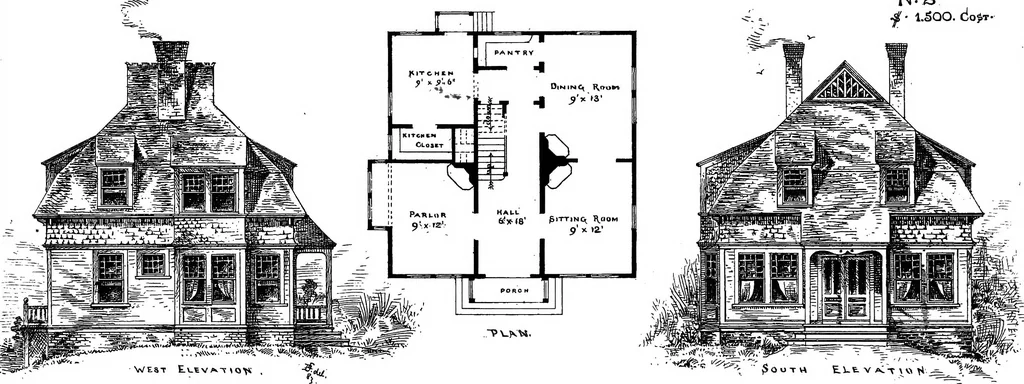 An illustration from American cottages; consisting of fouty-four large quarto plates, containing original designs of medium and low cost cottages, seaside and country houses. Also, a club house, pavilion .., 1883, leaf 18