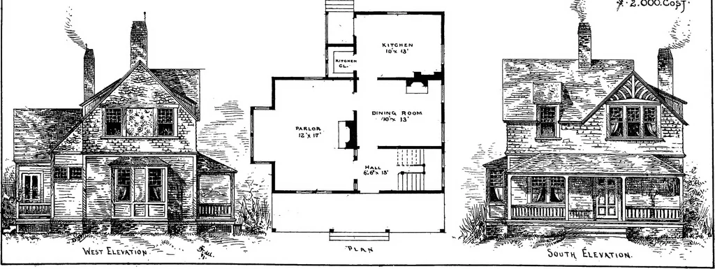 An illustration from American cottages; consisting of fouty-four large quarto plates, containing original designs of medium and low cost cottages, seaside and country houses. Also, a club house, pavilion .., 1883, leaf 18