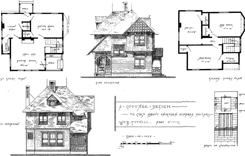 An illustration from American cottages; consisting of fouty-four large quarto plates, containing original designs of medium and low cost cottages, seaside and country houses. Also, a club house, pavilion .., 1883, leaf 20