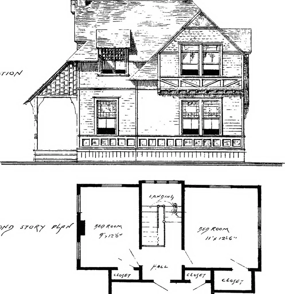 An illustration from American cottages; consisting of fouty-four large quarto plates, containing original designs of medium and low cost cottages, seaside and country houses. Also, a club house, pavilion .., 1883, leaf 20