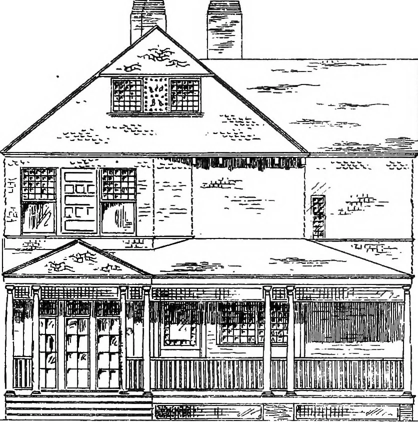 An illustration from American cottages; consisting of fouty-four large quarto plates, containing original designs of medium and low cost cottages, seaside and country houses. Also, a club house, pavilion .., 1883, leaf 24