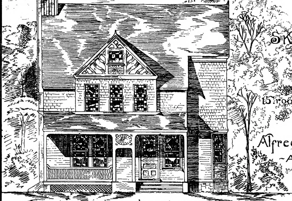 An illustration from American cottages; consisting of fouty-four large quarto plates, containing original designs of medium and low cost cottages, seaside and country houses. Also, a club house, pavilion .., 1883, leaf 32