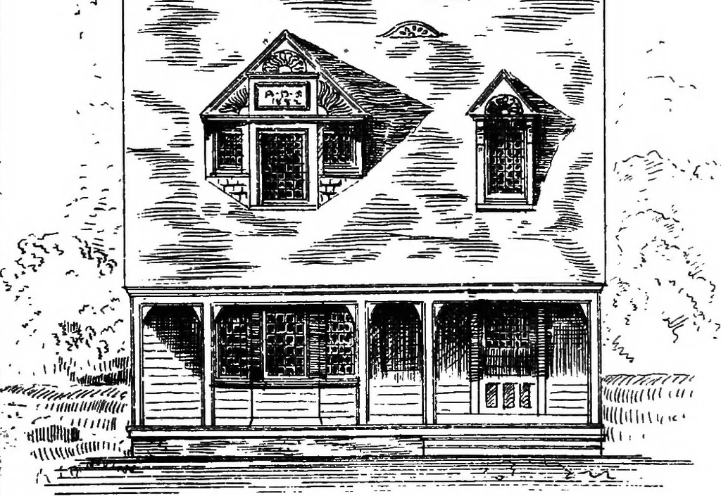 An illustration from American cottages; consisting of fouty-four large quarto plates, containing original designs of medium and low cost cottages, seaside and country houses. Also, a club house, pavilion .., 1883, leaf 36