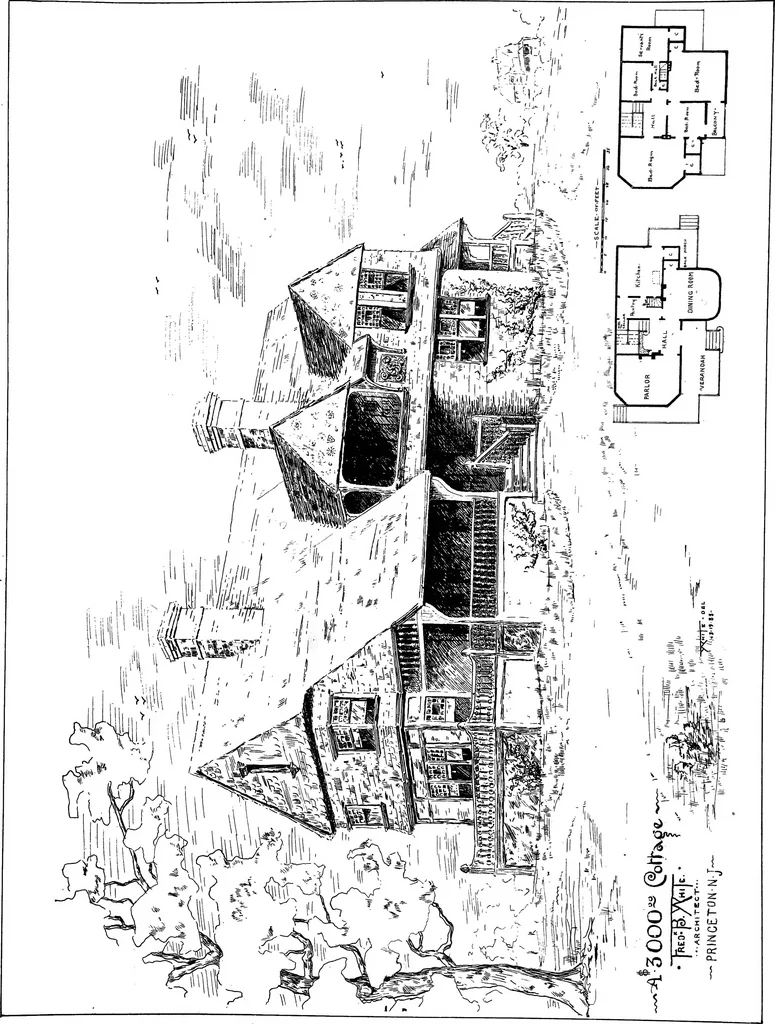 An illustration from American cottages; consisting of fouty-four large quarto plates, containing original designs of medium and low cost cottages, seaside and country houses. Also, a club house, pavilion .., 1883, leaf 40