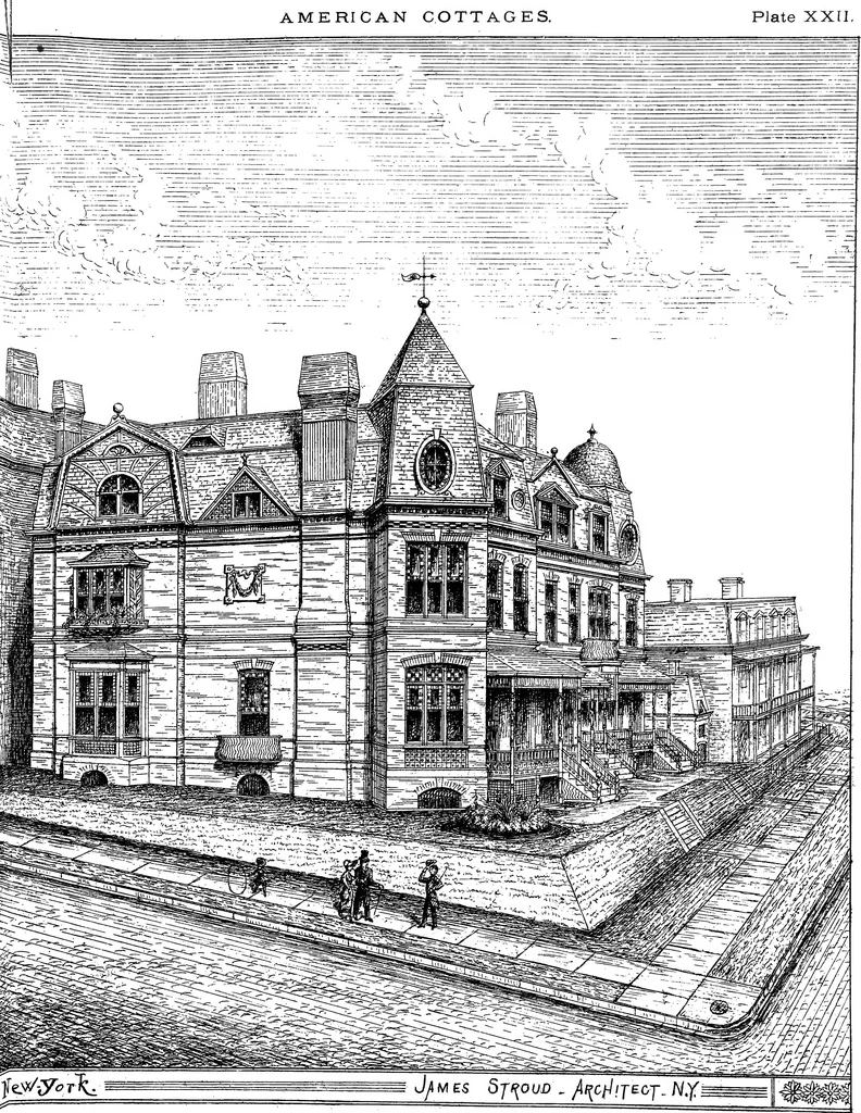 An illustration from American cottages; consisting of fouty-four large quarto plates, containing original designs of medium and low cost cottages, seaside and country houses. Also, a club house, pavilion .., 1883, leaf 54