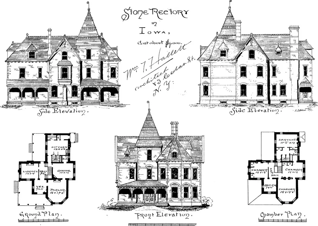 An illustration from American cottages; consisting of fouty-four large quarto plates, containing original designs of medium and low cost cottages, seaside and country houses. Also, a club house, pavilion .., 1883, leaf 64
