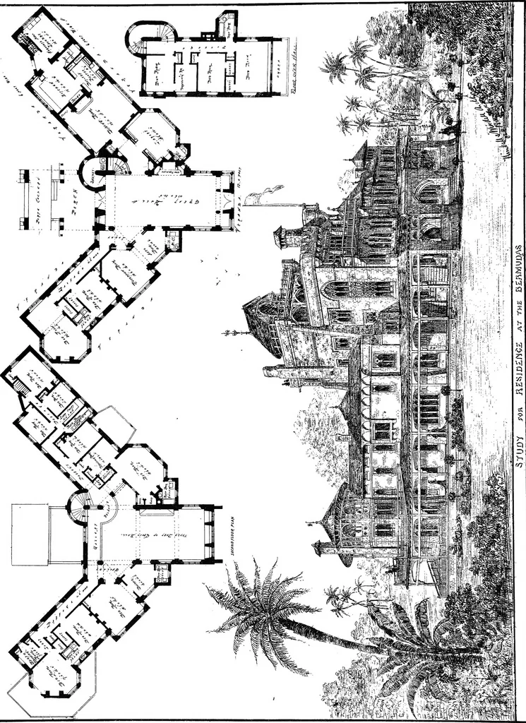 An illustration from American cottages; consisting of fouty-four large quarto plates, containing original designs of medium and low cost cottages, seaside and country houses. Also, a club house, pavilion .., 1883, leaf 66