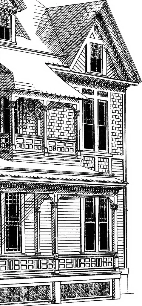 An illustration from American cottages; consisting of fouty-four large quarto plates, containing original designs of medium and low cost cottages, seaside and country houses. Also, a club house, pavilion .., 1883, leaf 68