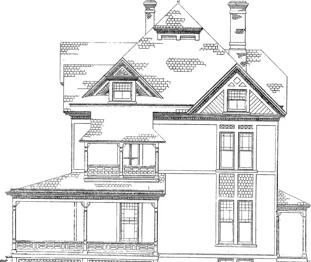 An illustration from American cottages; consisting of fouty-four large quarto plates, containing original designs of medium and low cost cottages, seaside and country houses. Also, a club house, pavilion .., 1883, leaf 70