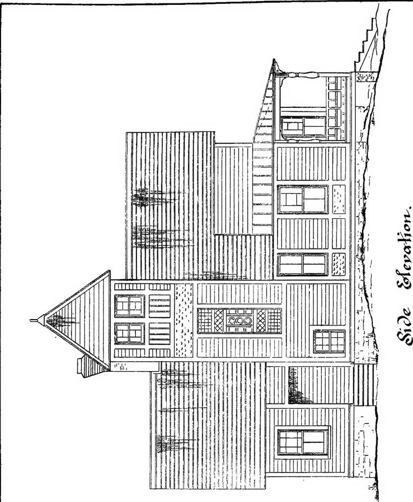 An illustration from American cottages; consisting of fouty-four large quarto plates, containing original designs of medium and low cost cottages, seaside and country houses. Also, a club house, pavilion .., 1883, leaf 72