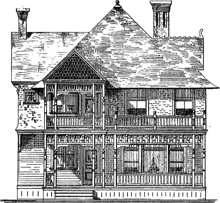 An illustration from American cottages; consisting of fouty-four large quarto plates, containing original designs of medium and low cost cottages, seaside and country houses. Also, a club house, pavilion .., 1883, leaf 76