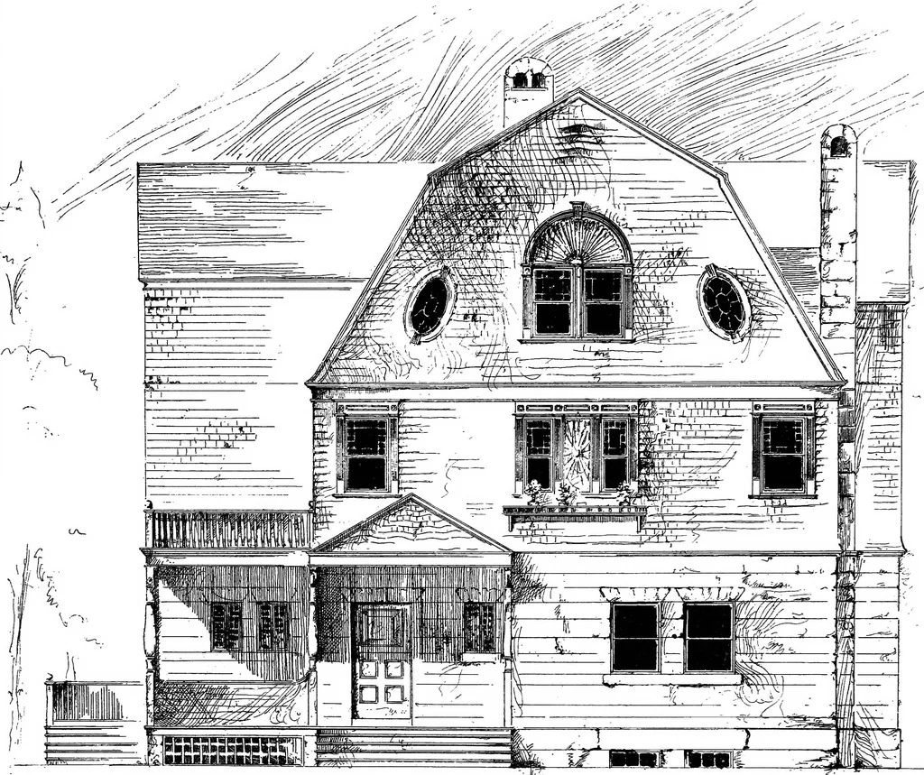 An illustration from American cottages; consisting of fouty-four large quarto plates, containing original designs of medium and low cost cottages, seaside and country houses. Also, a club house, pavilion .., 1883, leaf 78