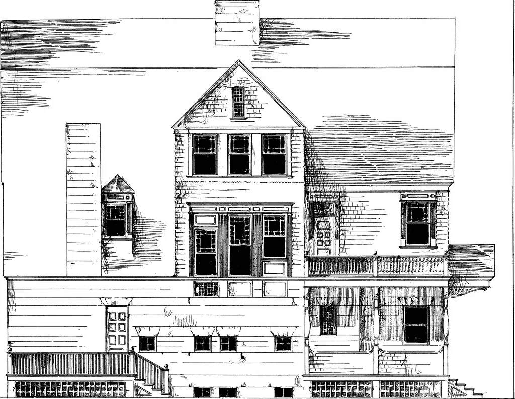 An illustration from American cottages; consisting of fouty-four large quarto plates, containing original designs of medium and low cost cottages, seaside and country houses. Also, a club house, pavilion .., 1883, leaf 80