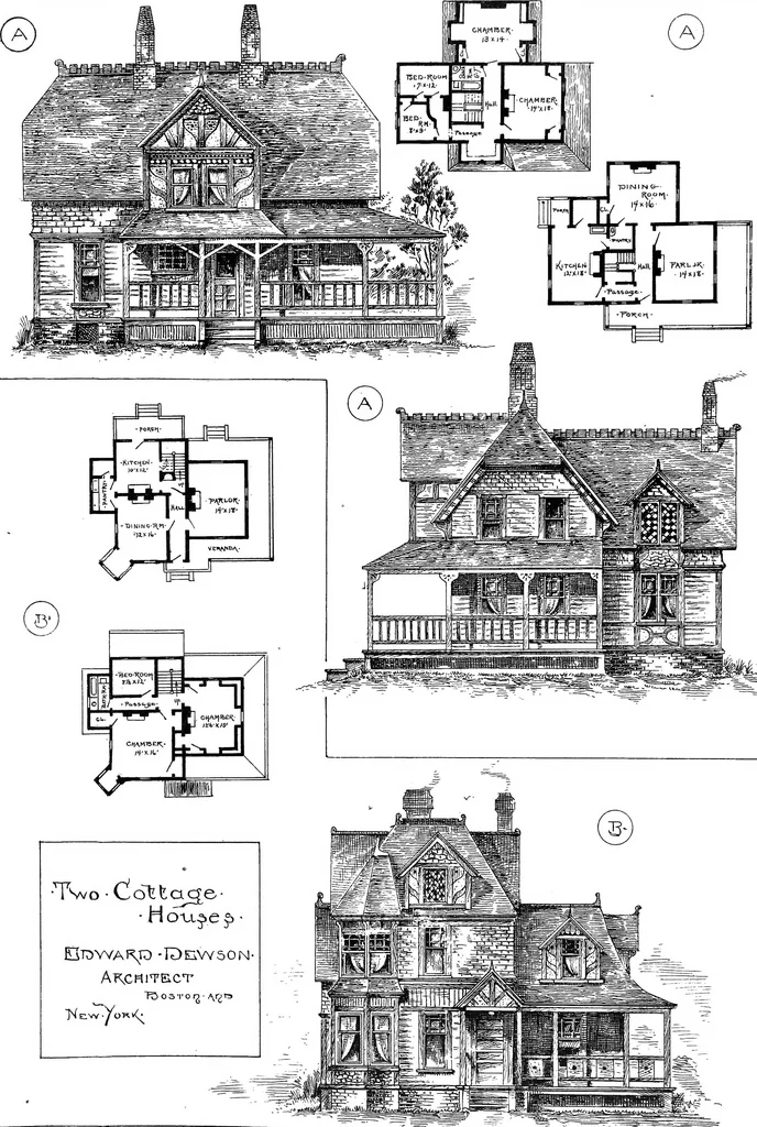 An illustration from American cottages; consisting of fouty-four large quarto plates, containing original designs of medium and low cost cottages, seaside and country houses. Also, a club house, pavilion .., 1883, leaf 86
