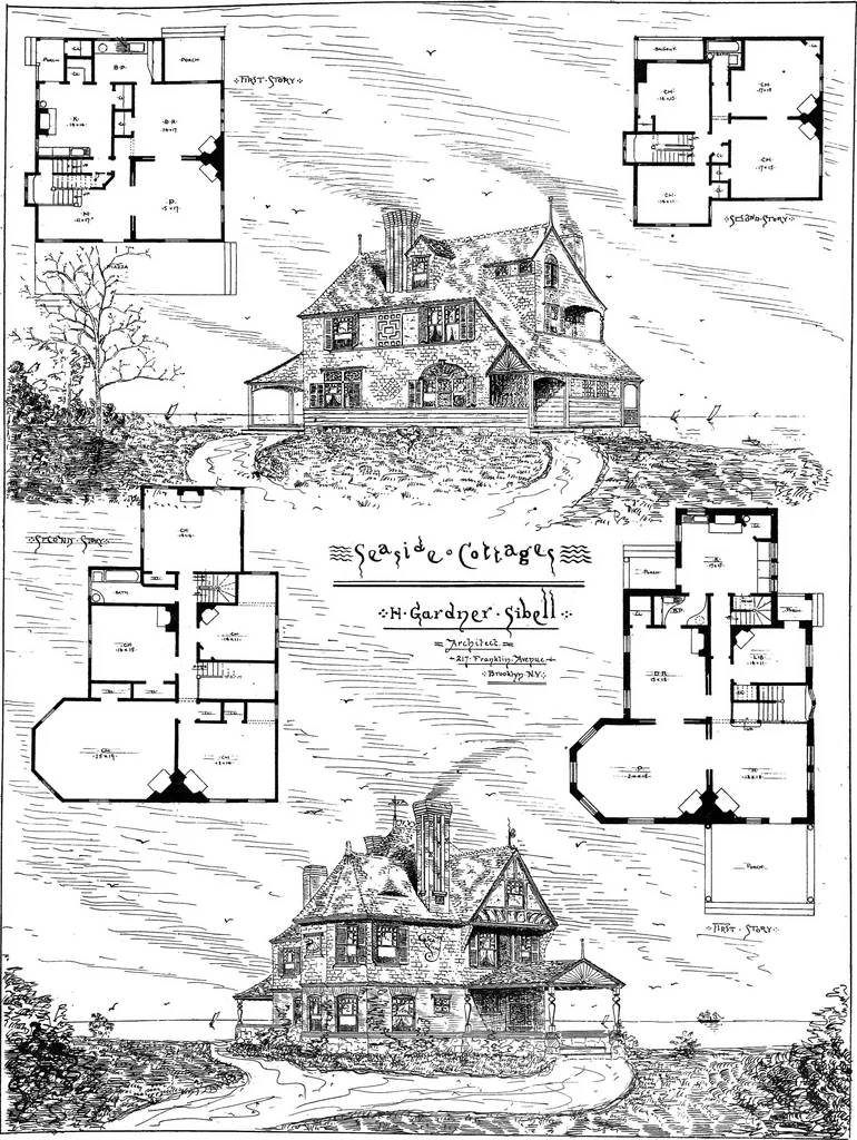 An illustration from American cottages; consisting of fouty-four large quarto plates, containing original designs of medium and low cost cottages, seaside and country houses. Also, a club house, pavilion .., 1883, leaf 88