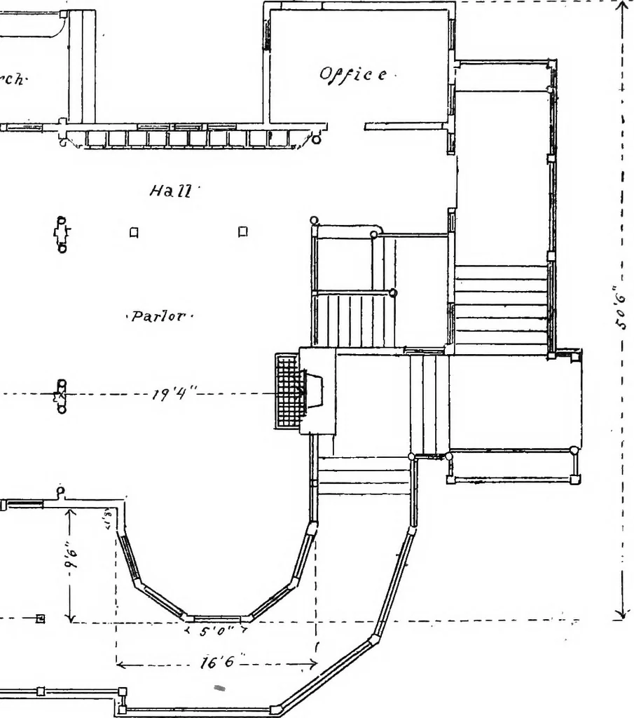 An illustration from American cottages; consisting of fouty-four large quarto plates, containing original designs of medium and low cost cottages, seaside and country houses. Also, a club house, pavilion .., 1883, leaf 90