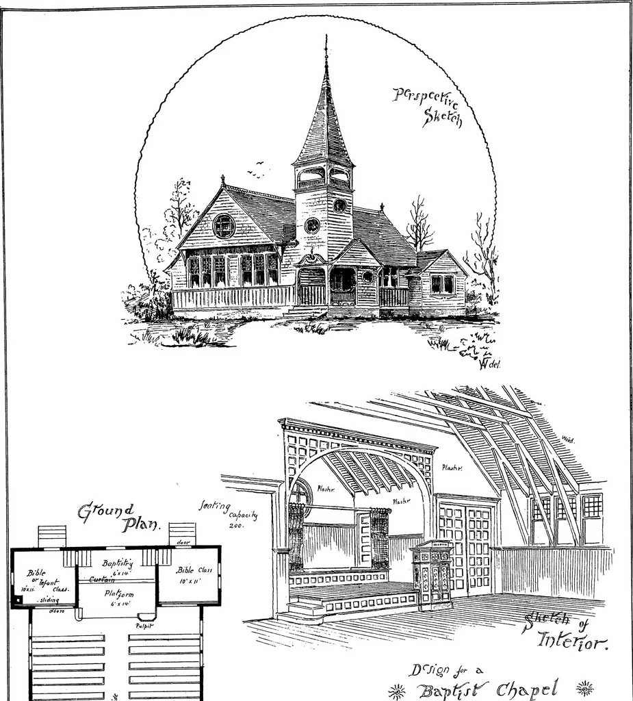 An illustration from American cottages; consisting of fouty-four large quarto plates, containing original designs of medium and low cost cottages, seaside and country houses. Also, a club house, pavilion .., 1883, leaf 96