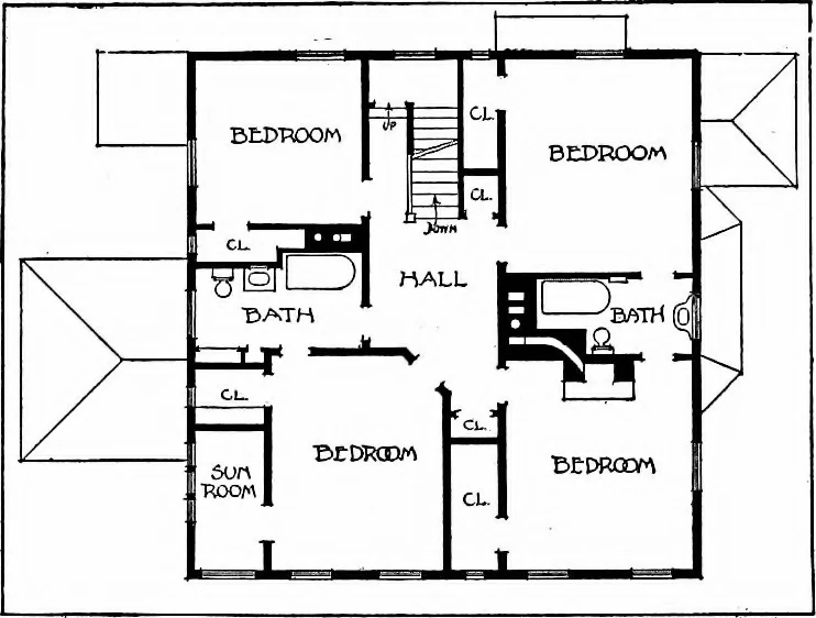 An illustration from Inexpensive homes of individuality; being a collection of photographs and floor plans illustrating certain of America's best country and suburban homes of moderate size, 1915, leaf 36