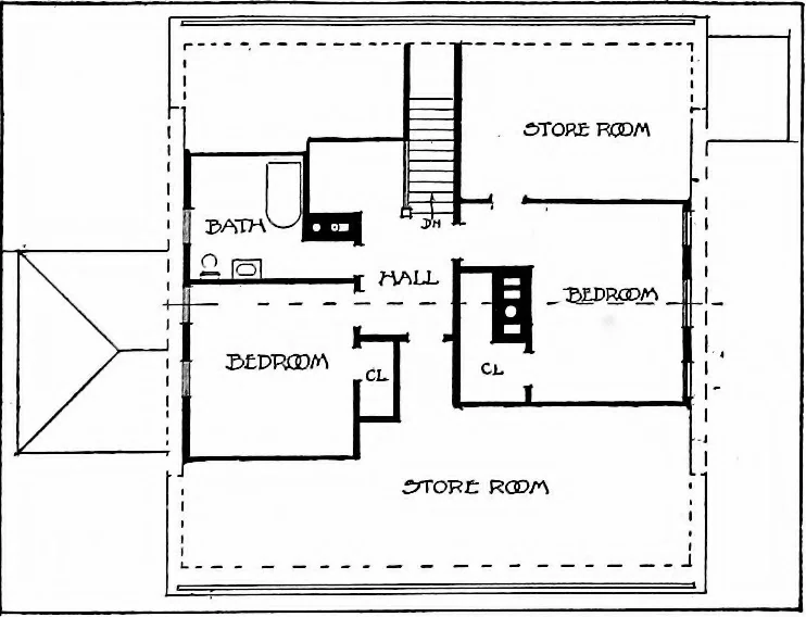 An illustration from Inexpensive homes of individuality; being a collection of photographs and floor plans illustrating certain of America's best country and suburban homes of moderate size, 1915, leaf 36