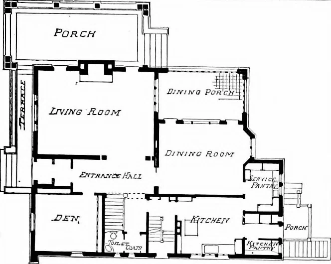 An illustration from Inexpensive homes of individuality; being a collection of photographs and floor plans illustrating certain of America's best country and suburban homes of moderate size, 1915, leaf 42