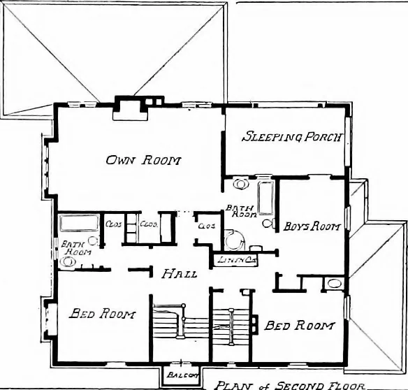 An illustration from Inexpensive homes of individuality; being a collection of photographs and floor plans illustrating certain of America's best country and suburban homes of moderate size, 1915, leaf 42