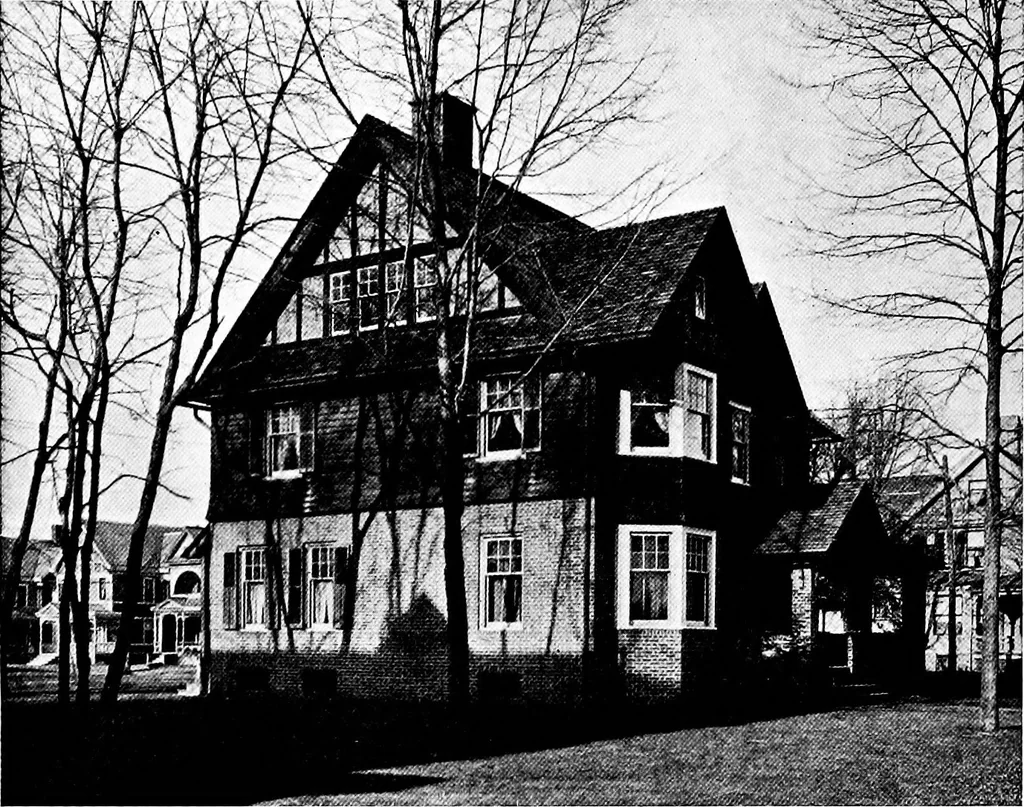 An illustration from Inexpensive homes of individuality; being a collection of photographs and floor plans illustrating certain of America's best country and suburban homes of moderate size, 1915, leaf 43