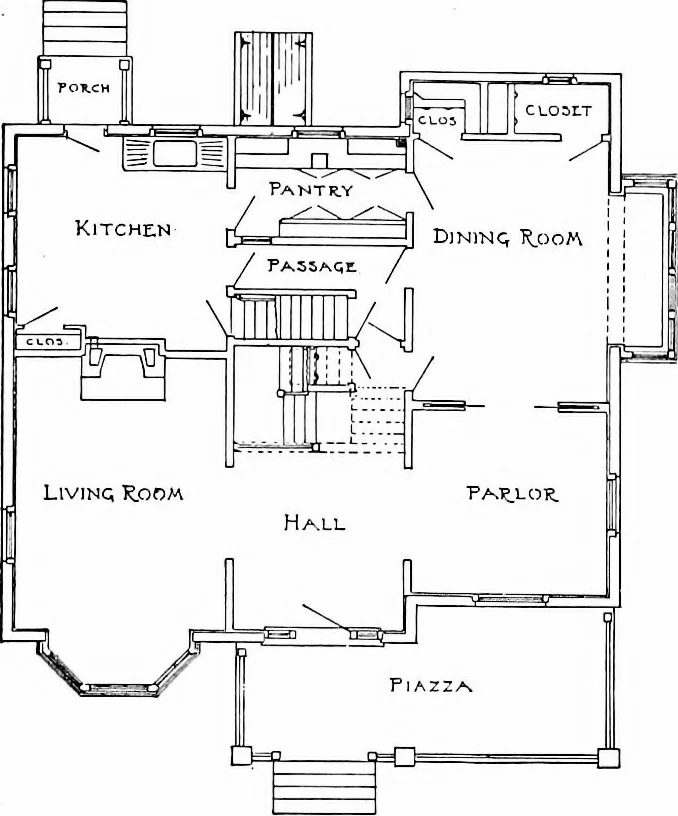 An illustration from Inexpensive homes of individuality; being a collection of photographs and floor plans illustrating certain of America's best country and suburban homes of moderate size, 1915, leaf 43