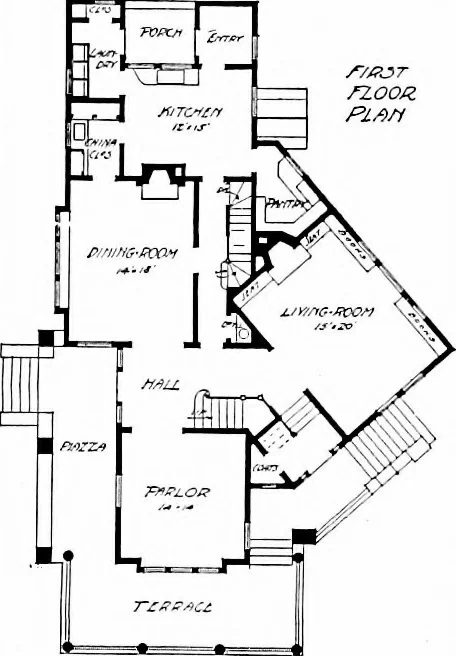 An illustration from Inexpensive homes of individuality; being a collection of photographs and floor plans illustrating certain of America's best country and suburban homes of moderate size, 1915, leaf 63