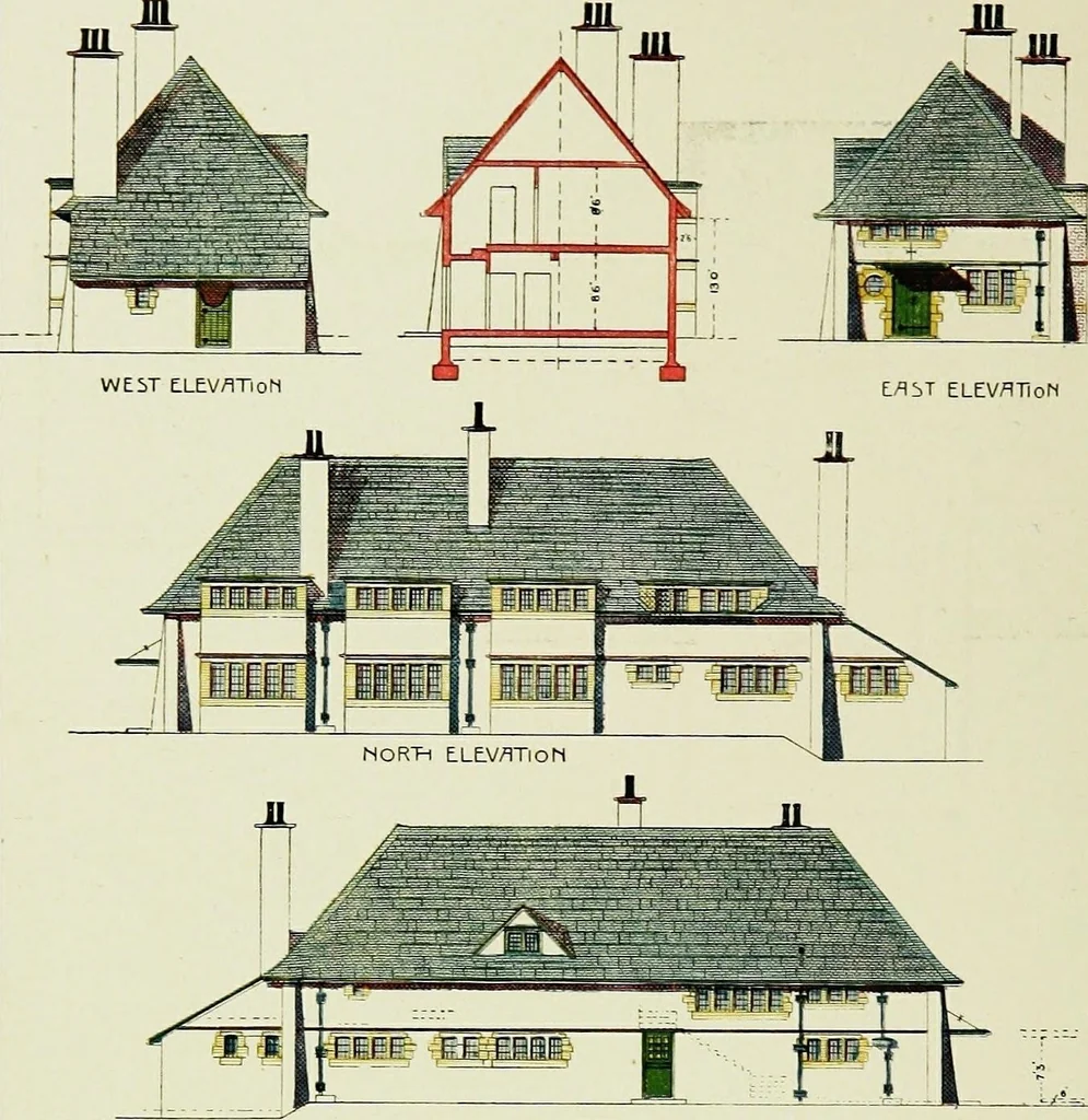 An illustration from The modern home; a book of British domestic architectvre for moderate incomes; a companion volvme to "The British home of to-day";, 1906, leaf 100