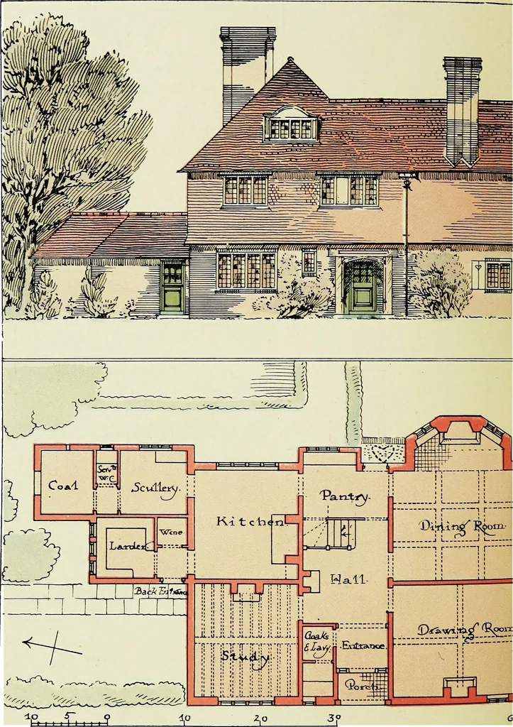 An illustration from The modern home; a book of British domestic architectvre for moderate incomes; a companion volvme to "The British home of to-day";, 1906, leaf 132