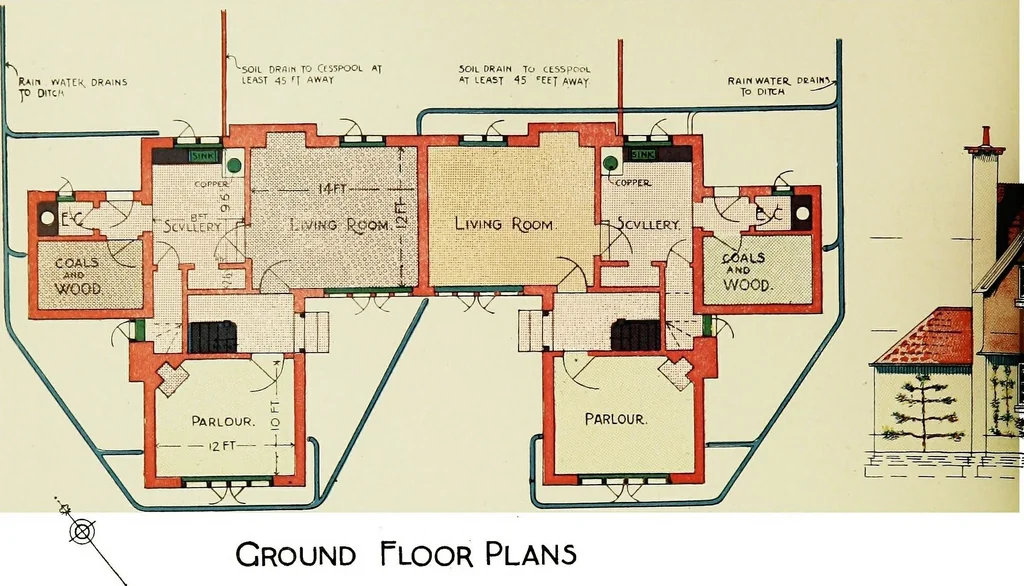 An illustration from The modern home; a book of British domestic architectvre for moderate incomes; a companion volvme to "The British home of to-day";, 1906, leaf 28