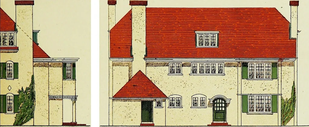 An illustration from The modern home; a book of British domestic architectvre for moderate incomes; a companion volvme to "The British home of to-day";, 1906, leaf 55
