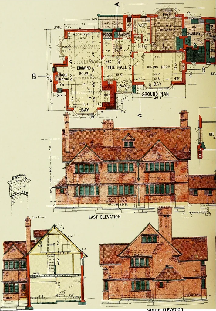 An illustration from The modern home; a book of British domestic architectvre for moderate incomes; a companion volvme to "The British home of to-day";, 1906, leaf 76