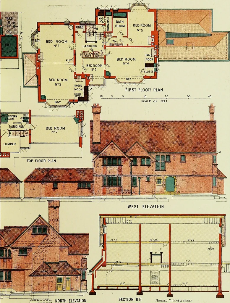 An illustration from The modern home; a book of British domestic architectvre for moderate incomes; a companion volvme to "The British home of to-day";, 1906, leaf 77