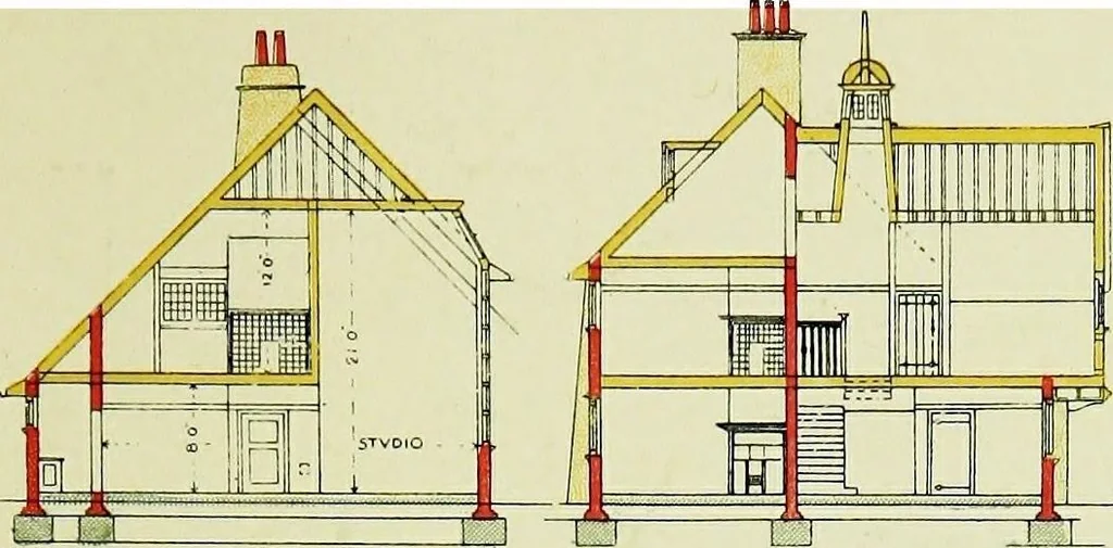 An illustration from The modern home; a book of British domestic architectvre for moderate incomes; a companion volvme to "The British home of to-day";, 1906, leaf 97